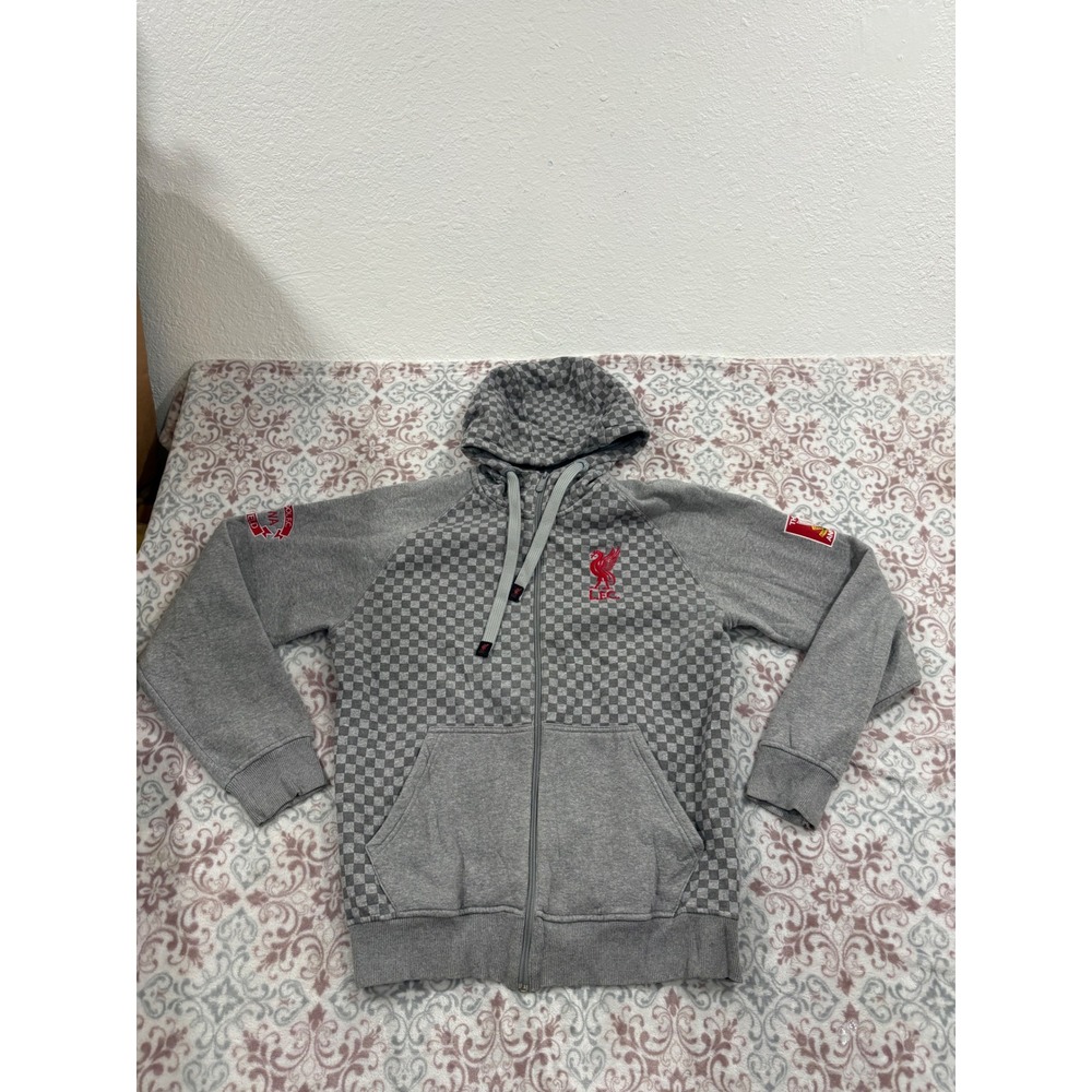 Liverpool FC Gray Checkered Full Zip Hoodie Mens Medium Soccer Jacket